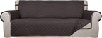 PureFit Reversible Quilted Sofa Cover, Water Resistant Slipcover Furniture Protector, Washable Couch Cover with Non Slip Foam and Elastic Straps for Kids, Pets (X Large, Chocolate/Chocolate) | Chocolate/Chocolate, Water Resistant Couch Protector, Washa...