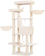 Heybly Cat Tree, 68 inch Multi-Level Cat Tower for Indoor Cats HCT025M | Cat Condo with 2 Widened Plush Perches, 2 Cozy Baskets, Scratching Board and Big Caves, Beige
