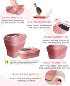 30-35Lbs Airtight Dog Food Storage Container,Collapsible Dog Food Container | Large Pet Food Storage Container with Double Airtight Seal & Magnetic Lid,Dog Food Bin with Wheels,2Pcs Containers,Scoop,Pink