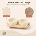 Havniva Raised Cat Bowl 5.1” Elevated Ceramic Cat Food and Water Bowl Set | Cat Bowls Elevated, Whisker Friendly Cat Bowl, Non-Slip Wood Stand, Food-Grade Ceramic, Wide Opening, Dishwasher Safe