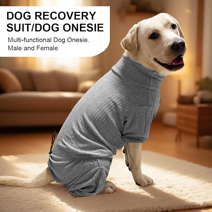 Dog Pyjamas PJS Sweater Clothing and Loungewear Suitable for Large to Giant Breeds of Dogs, Neutering Suits, Extra-Large Stretch Fabric, Four-Legged Dogs Clothes Pyjamas (Sweater Gray, XL)