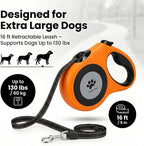 16 ft Retractable Dog Leash for Extra Large Dogs up to 130 lbs,Tangle-Free Nylon Tape,Orange Dan24 XL