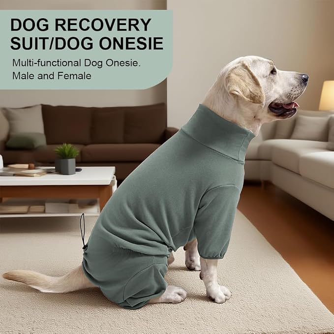 Dog Pyjamas PJS Sweater Clothes and Home Clothing Suitable for Small to Medium Breeds of Dogs, Dog Neutering Suits, Extra-Large Stretch Fabric, Four-Legged Clothes(Thickened Green, L)