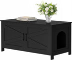 Homhedy 39.4" L Cat Litter Box Enclosure with Barn Door, Black | Wooden Cat Washroom Furniture, Cat House, Pet Storage Cabinet, Dog-Proof, Fit Most of Litter Box, Farmhouse Style