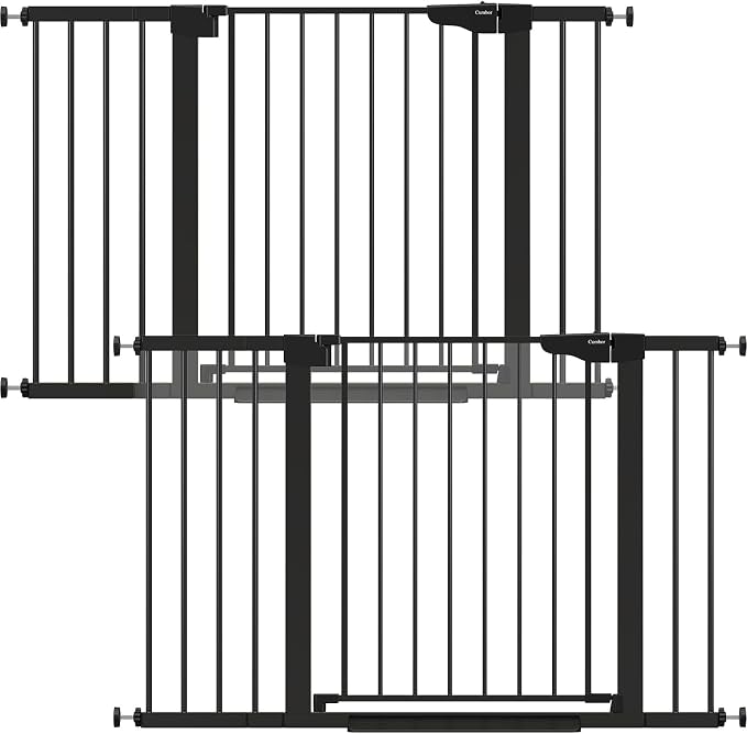 Cumbor Pack of 2 Baby Gate for Stairs, 29.7–48" Pressure Mounted Dog Gate for Doorways, Auto Close Safety Pet Gate Indoor, Easy Walk Thru Wide Child Gate, Black, Mom's Choice Award Winner