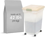 IRIS USA Dog Food Storage Container, Up to 40 lbs, Almond, Made in USA | Wheels for Mobility, Airtight Seal, BPA-Free, Best for Bird Seed, Cat food, Cat Litter, Chicken Feed, Pellets