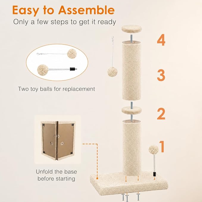Carpet Cat Scratching Post Heavy Duty for Indoor Large Cats,Beige | Thick Scratch Post for Adult Cats | Carpeted Cat Tree Tower | Tall Cat Scratcher| Couch Furniture Protector| Interactive Toys