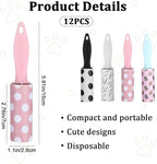 12 Pcs Mini Lint Roller Travel Size for Pet Hair Extra Sticky and Clothes | Travel Lint Rollers Disposable Sheets Remove Dog/Cat Hair for Home Car Travel Use