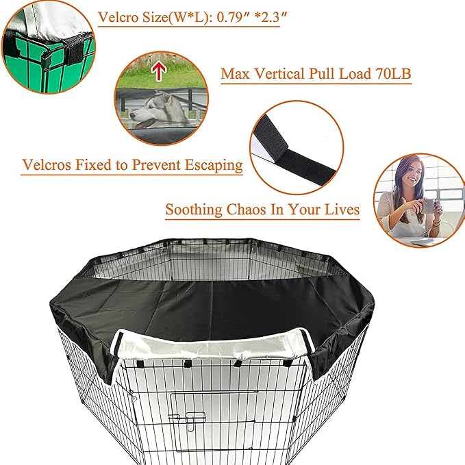 PJYuCien Playpen Top Cover for 24'' Width 8 Panel Pen, Black | More Peace of Mind, More Safe, and Reduce Mess, Suitable for Puppy, Duck, and Other Small Animals,Adhesive Tape Connect