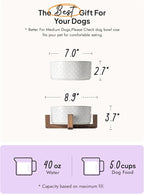 LE TAUCI Ceramic Dog Bowls for Large Dogs, 7" Elevated Water Bowl with Acacia Wood Stand, Single Set for Food & Water, Fireworks