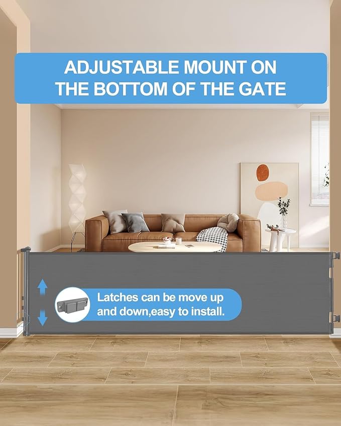Veraste Retractable Baby Gate,Mesh Baby Extra Wide Gate,Extra Long Dog Gate,33" Tall,Large Extends up to 150" Wide,Child Safety Extra Large Gate for Doorways, Stairs, Indoor/Outdoor（Grey,33"x150"）