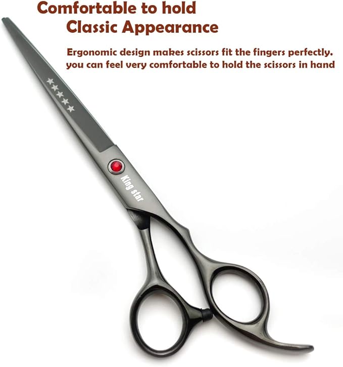 7.0in Titanium Professional dog Grooming Scissors set,Straight & Thinning & Curved scissors 4pcs set for Dog grooming Bright Black With Comb