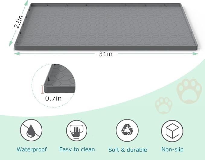 Cat Litter Mat for Litter Box, Silicone Large Cat Litter Trapping Mat - 31x22 in, Waterproof & Non-Slip, Durable & Easy Clean, Gray
