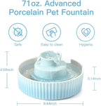 360 Ceramic Pet Fountain, Advanced Porcelain Cat Water Fountain, 70 oz.Drinking Fountains Bowl for Cat and Dogs with Replacement Filters and Foam (Green Blue)