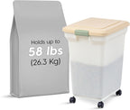 IRIS USA Dog Food Storage Container, Up to 58lbs, Almond/Pearl, Made in USA | Wheels for Mobility, Airtight Seal, BPA-Free, Best for Bird Seed, Cat food, Cat Litter, Chicken Feed, Pellets