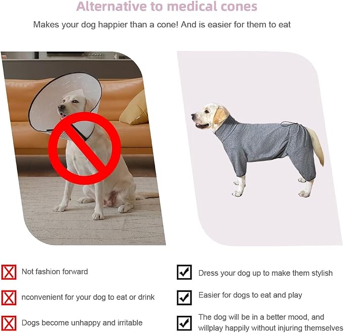 Dog Pyjamas PJS Sweater Clothes and Home Clothing Suitable for Medium to Large Breeds of Dogs, Dog Neutering Suits, Extra-Large Stretch Fabric, Four-Legged Clothes(Thin Forid Gray, 2XL)