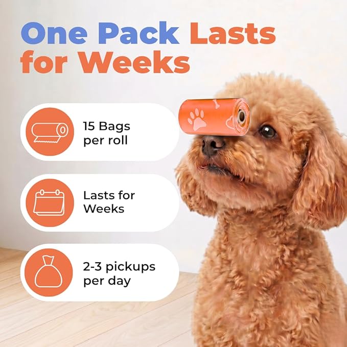 Best Pet Supplies Poop Bags for Dogs - Orange, 240 Count | Scented, Leak-proof, Easy-Tear perforations, 15 Thick Bags per roll, Outdoor Walking & Travel, Fits Standard Holders