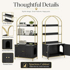 Homhedy Cat Litter Box Enclosure with 2-Tier Shelves, Black and Gold | Litter Box Furniture Hidden, Indoor Cat House, Wooden Cat Washroom Furniture with Metal Frame, Modern Style
