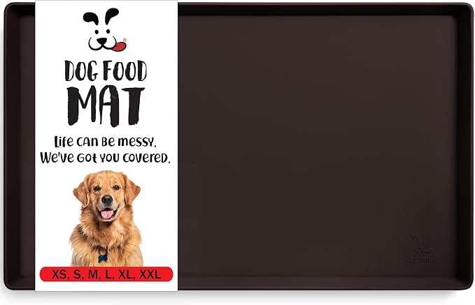 DogBuddy Dog Food Mat – Waterproof Dog Bowl Mat for Food and Water, Silicone Pet Feeding Mats for Floors, Non-Slip Placemat with High Edges for Dogs Bowls, Puppy Essentials (XL: 28" x 18", Coffee)