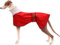 Greyhound Whippet Raincoat Waterproof with Reflective Stripe high Neck fit for Italian Greyhounds Whippets Long Back Breeds - Red - M