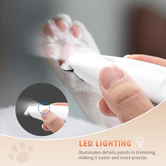 2026 New Pet Precision Trimmer, Dog Paw Trimmer with LED Light, Ultra Quiet | IP68 Waterproof, Dual-Speed Motor, Suit for Trimming Paw, Ear, Face, Butt, Eyebrows, USB Rechageble