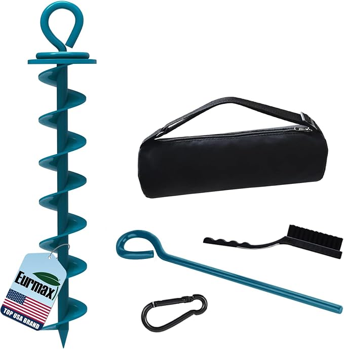Eurmax USA Heavy Duty Dog Tie Out Stake, No-Tangle In Ground Anchor Runner for Large Dogs up to 210 Lbs - Perfect for Yard, Beach and Camping (Large,Navy Blue)