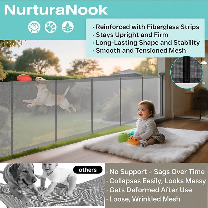 Retractable Baby Gate,Mesh Baby Gate or Mesh Dog Gate,34" Tall,Extends up to 70" Wide,Child Safety Gate for Doorways, Stairs, Hallways, Indoor or Outdoor (Gray, 70''Wide 34''Tall)