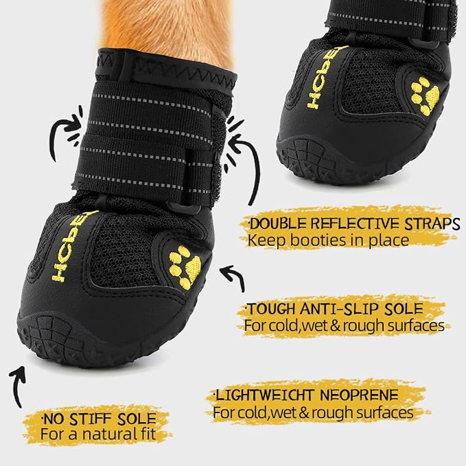 Hcpet Dog Boots, Dog Shoes for Large Dogs, Medium Dog Boots & Paw Protectors, Anti-Slip Dog Booties for Hot Pavement Winter Snow Hiking with Reflective Straps Black Size 7