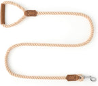 Mile High Life Dog Leash Braided Cotton Rope w/Leather-Wrapped Ends/Handle | Rust-proof 360° swivel clasp, Heavy-duty for medium/large dogs. Great for weddings, daily walks (5 FT, 1/2", Light Brown)