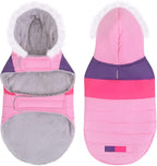 HDE Dog Puffer Jacket Fleece Lined Warm Dog Parka Winter Coat with Harness Hole Pink Stripe - XXL