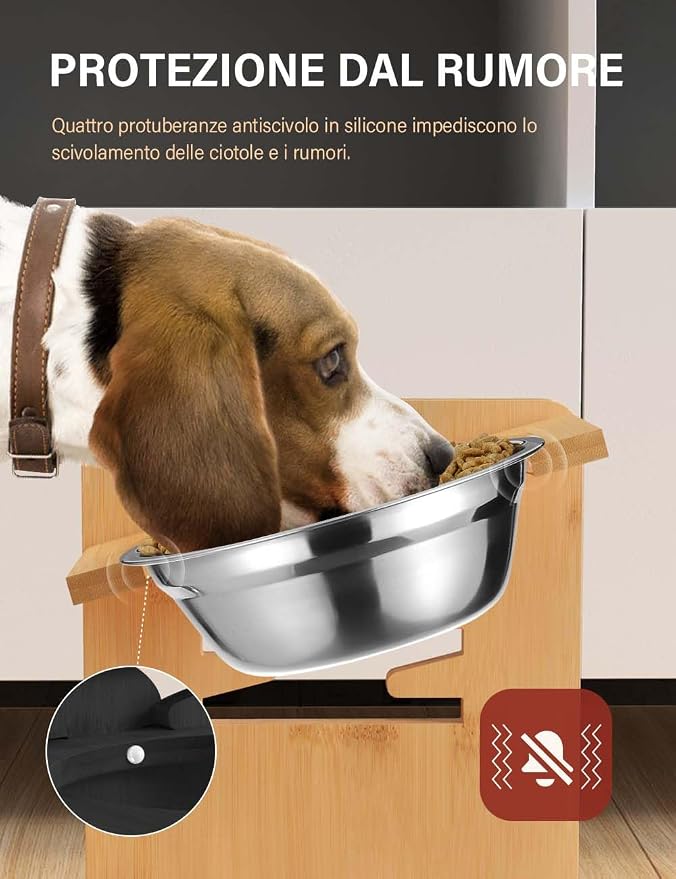 Vantic Elevated Dog Bowls with Mat, Adjustable Bowl Stand Small, Natural | Bamboo Raised Feeder with Mat and 2 Stainless Steel Bowls, Adjustable Height for Small Puppies and Cats