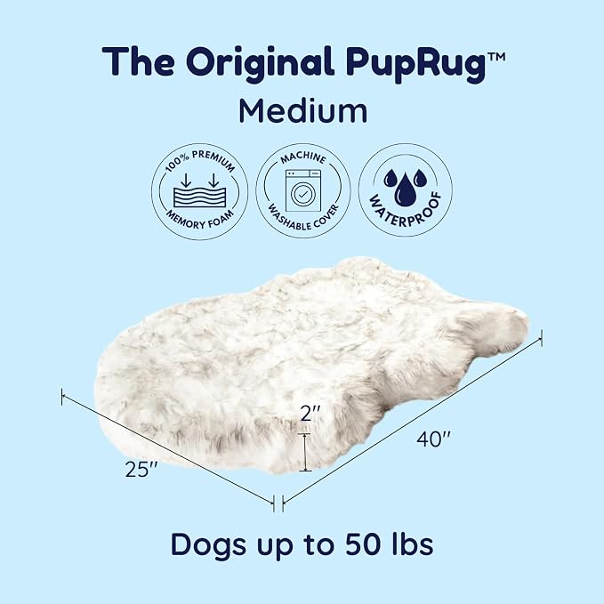 PAW Brands PupRug Orthopedic Memory Foam Dog Bed, White/Brown, 40x25 | Waterproof memory foam bed with washable cover — joint support for medium dogs