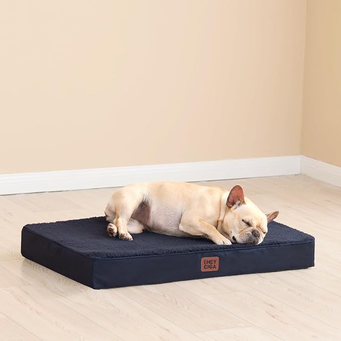 EHEYCIGA Orthopedic Dog Bed Large with Removable Washable Cover,Navy,41x27 | Egg Crate Foam Support,Durable Oxford fabric,Non-Slip Bottom,Machine Washable,Soft Waterproof Plush Pet Bed Mat For Crate
