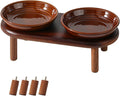 Havniva Elevated Cat Bowls, Ceramic Cat Bowl with Wood Stand, Wide Opening | 5.7” Raised Cat Food Bowls, Whisker Friendly Cat Dish, Anti-Slip Cat Water Bowls, Shallow Cat Bowls, Cat Food & Water Bowl