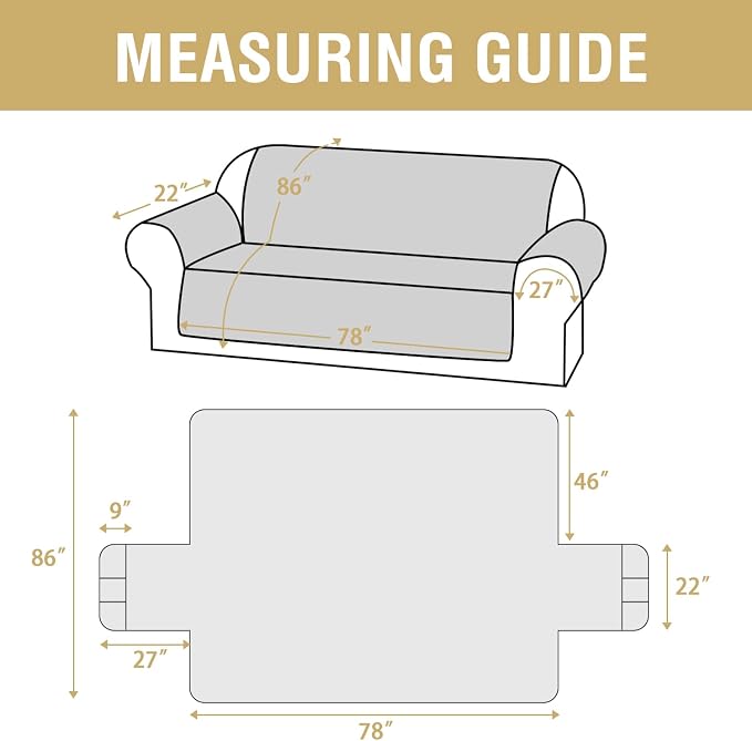 H.VERSAILTEX 100% Waterproof Sofa Covers for 3 Cushion Couch Modern Sofa Cover for Dogs XL Couch Covers for Oversized Sofa with Elastic Straps (Oversized Sofa, Grey/Beige)