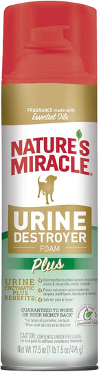 Nature's Miracle Dog Urine Destroyer Plus Foam, Enzymatic Cleaner, 17.5 oz | Destroys the Toughest Dog Urine Stains, Foam Penetrates Into the Carpet, Safe For Pets and Home*, Fresh Scent