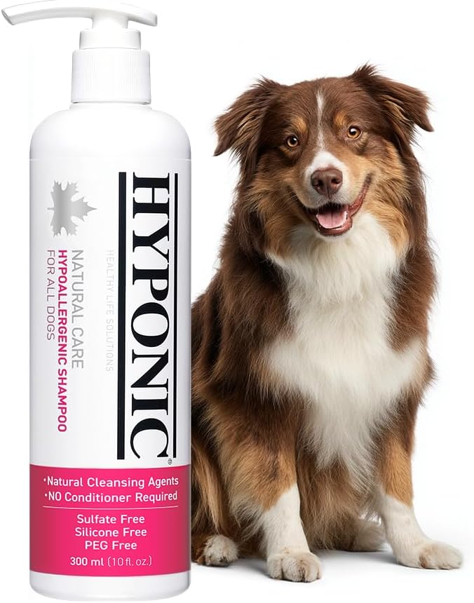 HYPONIC Hypoallergenic Premium Dog Shampoo - Deodorizing, Sensitive Skin, Detangling (All Breeds 10.1 oz)