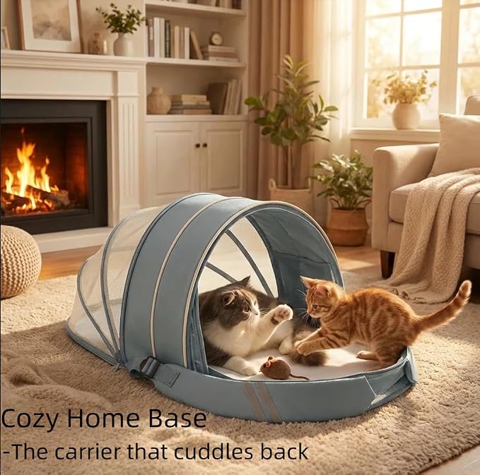 Interactive Expandable Pet Carrier Backpack for Cats & Small Dogs-Interactive Opening Pet Tent Backpack. Expandable for Extra Space.Breathable,Foldable Nest Bed for Travel, Walks,Vet & Home-Blue