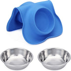 Hubulk Pet Dog Bowls 2 Stainless Steel Dog Bowl with No Spill Non-Skid Silicone Mat + Pet Food Scoop Water and Food Feeder Bowls for Feeding Small Medium Large Dogs Cats Puppies (Small, Blue)