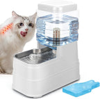 1.1 Gallon Pet Automatic Dog Water Dispenser Cat Gravity Waterer Feeder with Stainless Steel Bowl Large Capacity Puppy Feeding Raised Bowls with Filter,Ice Pack (White, 4L(1.1 Gallon))