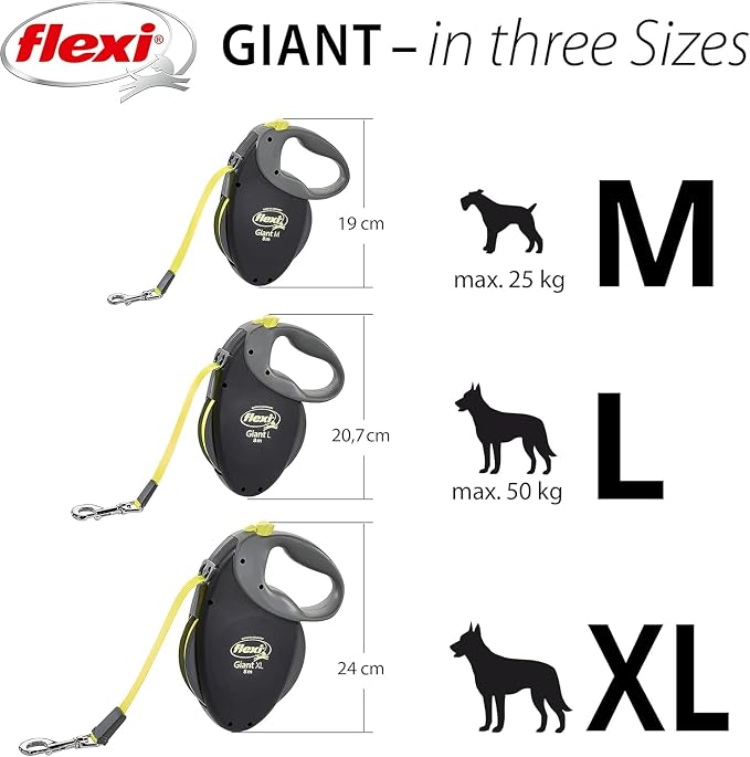 FLEXI® Giant Tape Retractable Dog Leash, Medium, 26 ft - Black | German engineered, original flexi leash, durable quality for dogs up to 55 lbs, tangle-free, walking, reliable brake system