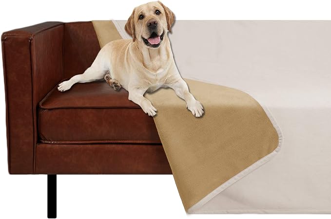 Ameritex Pet Bed Blanket Reversible 100% Waterproof Velvet Super Soft for Sofa and Bed (52x82 Inches, Cream+Sand)