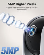 MUBVIEW 5MP Indoor Pan-Tilt Security Cameras, Dual-Band WiFi, 2-Pack | Phone app, for pets and baby rooms, night vision, 24/7 recording, 2-way audio, motion tracking