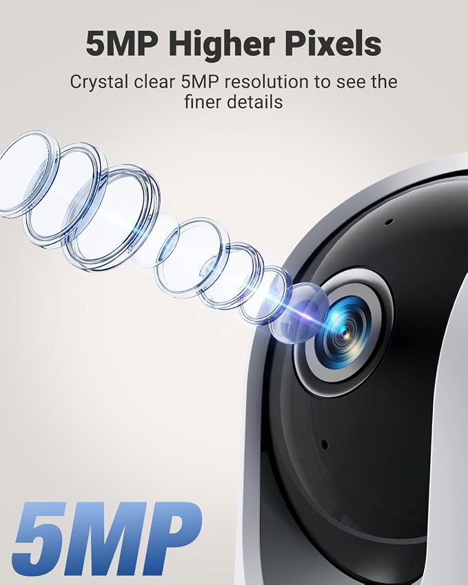 MUBVIEW 5MP Indoor Pan-Tilt Security Cameras, Dual-Band WiFi, 2-Pack | Phone app, for pets and baby rooms, night vision, 24/7 recording, 2-way audio, motion tracking