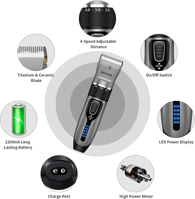 Quiet Cat Clippers & Cat Grooming Kit for Matted & Long Hair | 250Min Cordless Pet Shaver, Low Noise Pet Hair Trimmer for Grooming,2in1 Wide & Narrow Blades,4 Combs,Scissors & Glove(Gray)