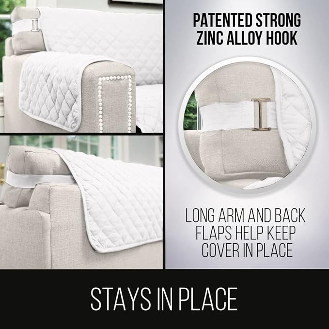 Sofa Shield® Couch Armchair Covers for Dogs, Reversible Furniture Protector with Strap, Stain and Tear Resistant Cushion Cover, 48 inch Seat, Machine Washable Slipcover Dog Pets Cats, White