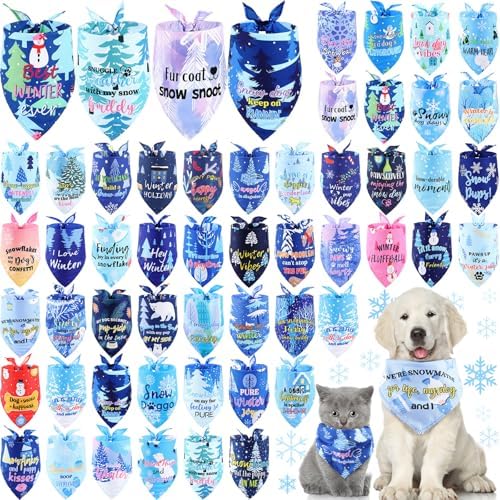 Abbylike 50 Pcs Winter Dog Bandanas Bulk Pet Scarfs Triangle Bibs Adjustable Washable Puppy Kerchief Seasonal Pet Costume Accessories Grooming Supplies for Small Medium Large Dogs Cats by Abbylike