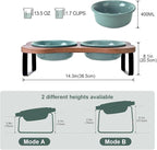 SPUNKYJUNKY Ceramic Elevated Tilted Dog Bowls Bone-Shaped Raised with 2 Height Iron Stand, 5.9'' Dog and Cat Food Water Bowls Set Non-Slip for Small Sized Breed - 13.5 OZ,Dark Green