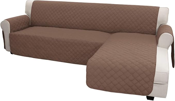 Easy-Going Reversible L-Shape Sectional Couch Cover, X-Large, Brown/Brown | Soft Sofa Slipcover For Dogs, Fits Left/Right Chaise Lounge Protector, Water Resistant Mat For Living Room