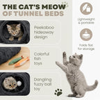 Cat Tunnel Bed with 2 Catnip Fish Toys (1000mg Natural Catnip) Interactive Cat Toys, Cat Tubewith Kitten Toys for Indoor Kittens, Collapsible Play Tunnel, Dark Grey